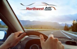 Photo of man driving a car with words "Northwest Auto Center"