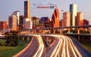 Image of Traffic on Freeway with Houston Skyline in the Background